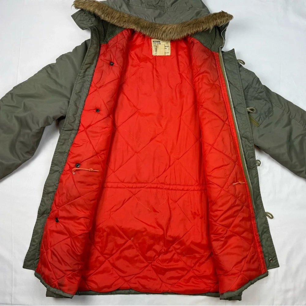 Vtg Montgomery Ward Mens Parka Jacket Sz Medium 70s Military Green Fur Trim Hood